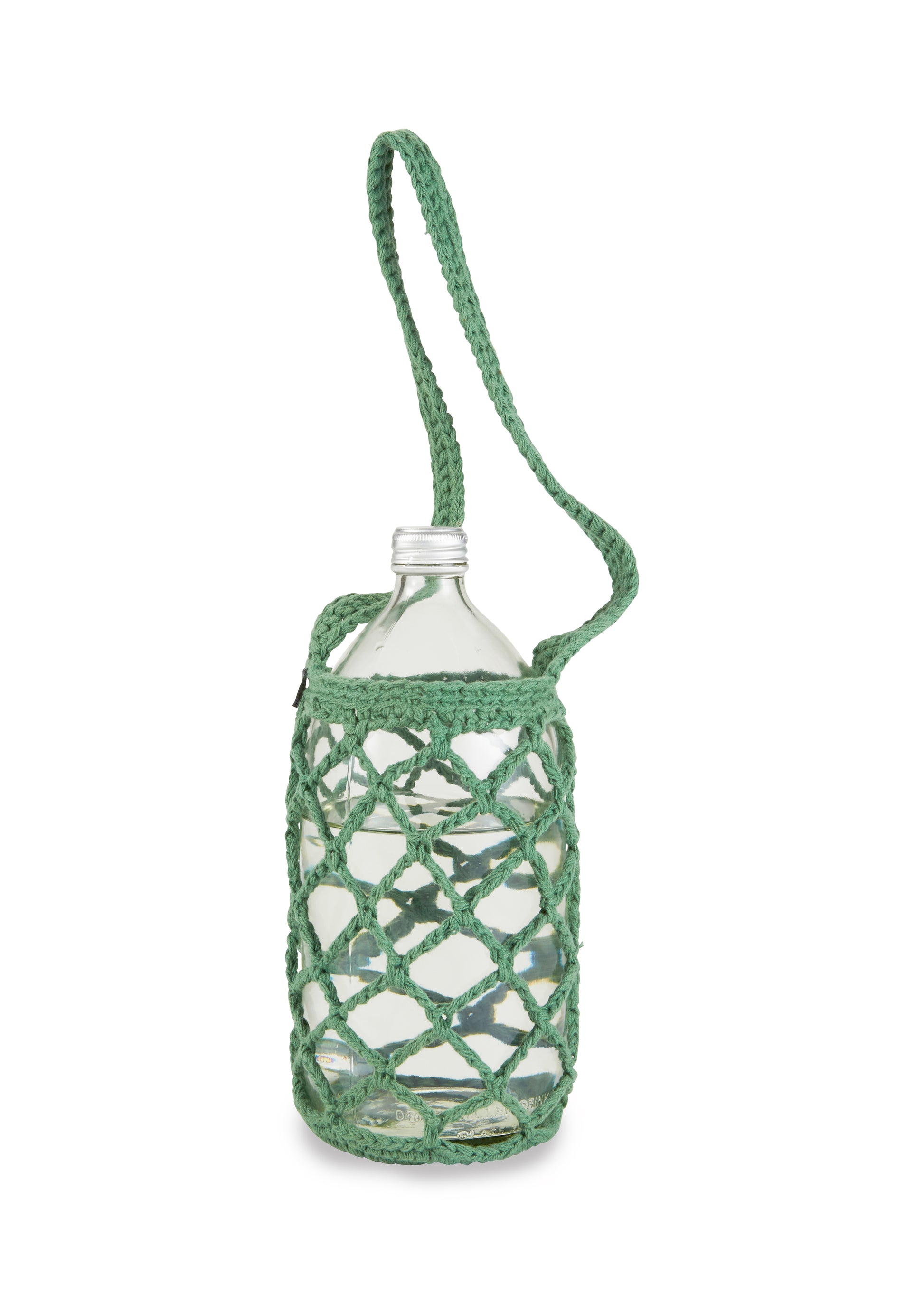1 litre cotton crochet bottle sling in Green.