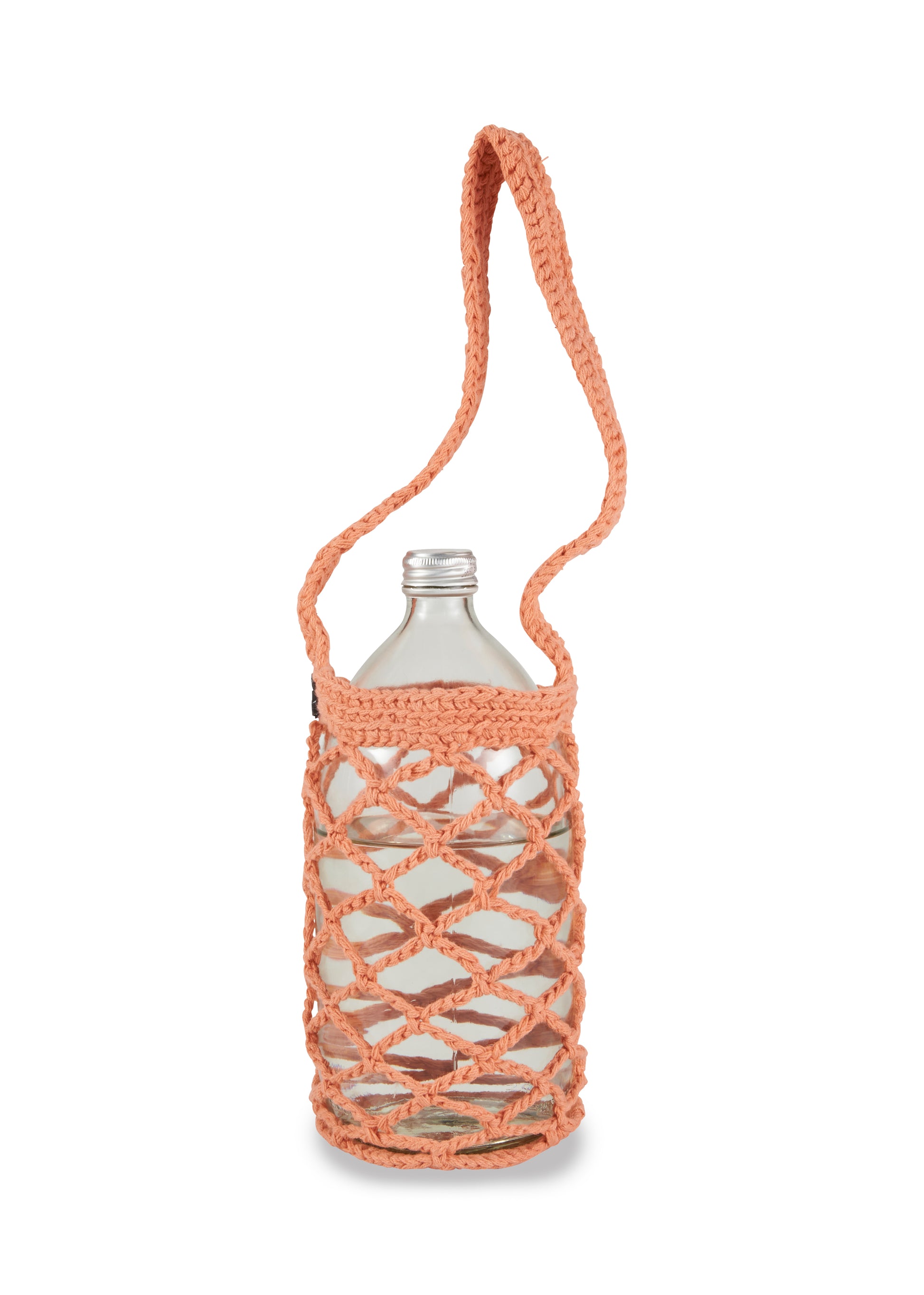 1 litre cotton crochet bottle sling in Tangerine.