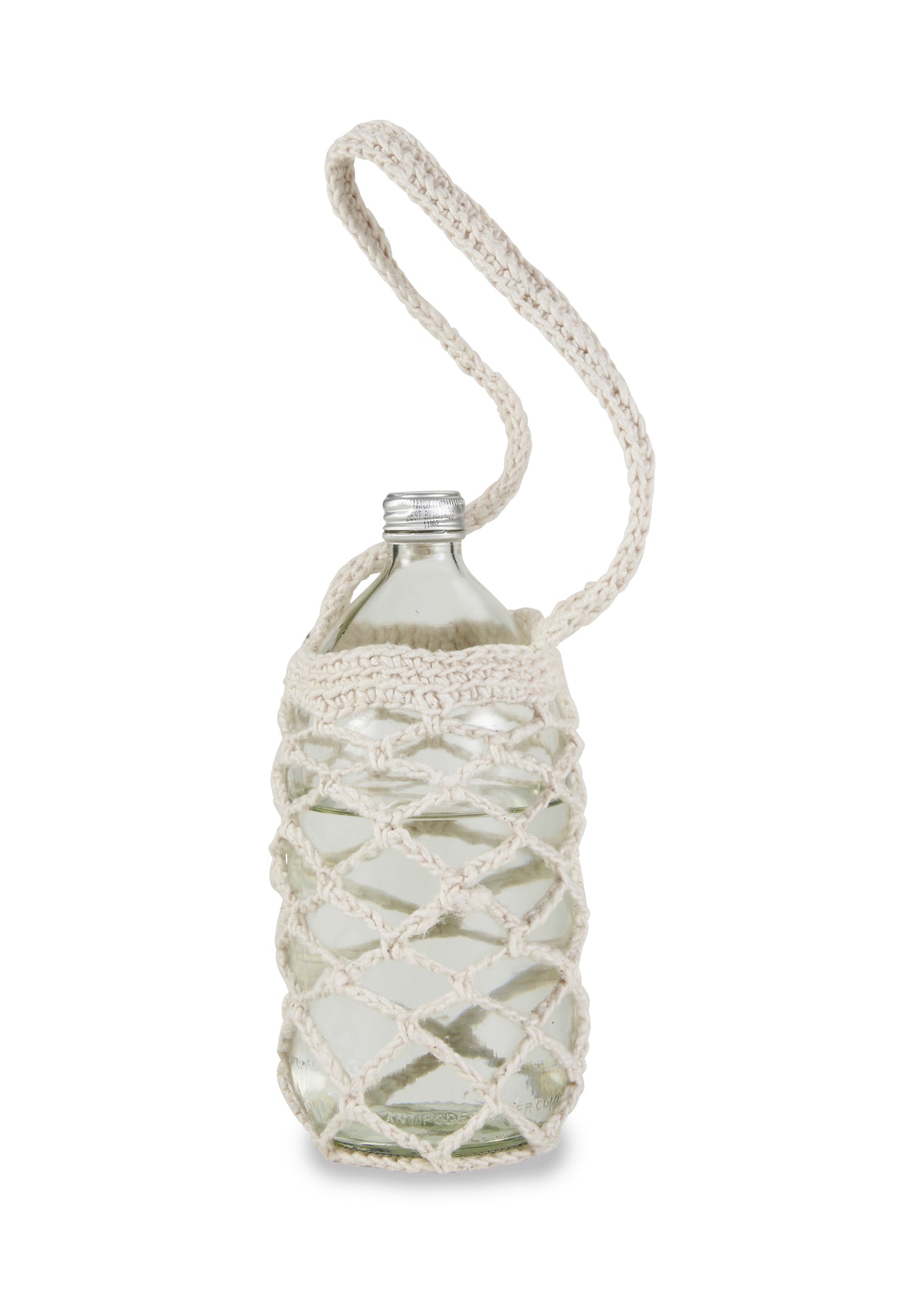 1 litre cotton crochet bottle sling in Ecru.